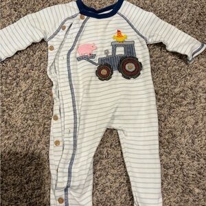 Mud Pie Blue and White Striped Tractor Footie